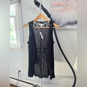 Decree JCP Black Lace Sleeveless semi sheer , open front  Top